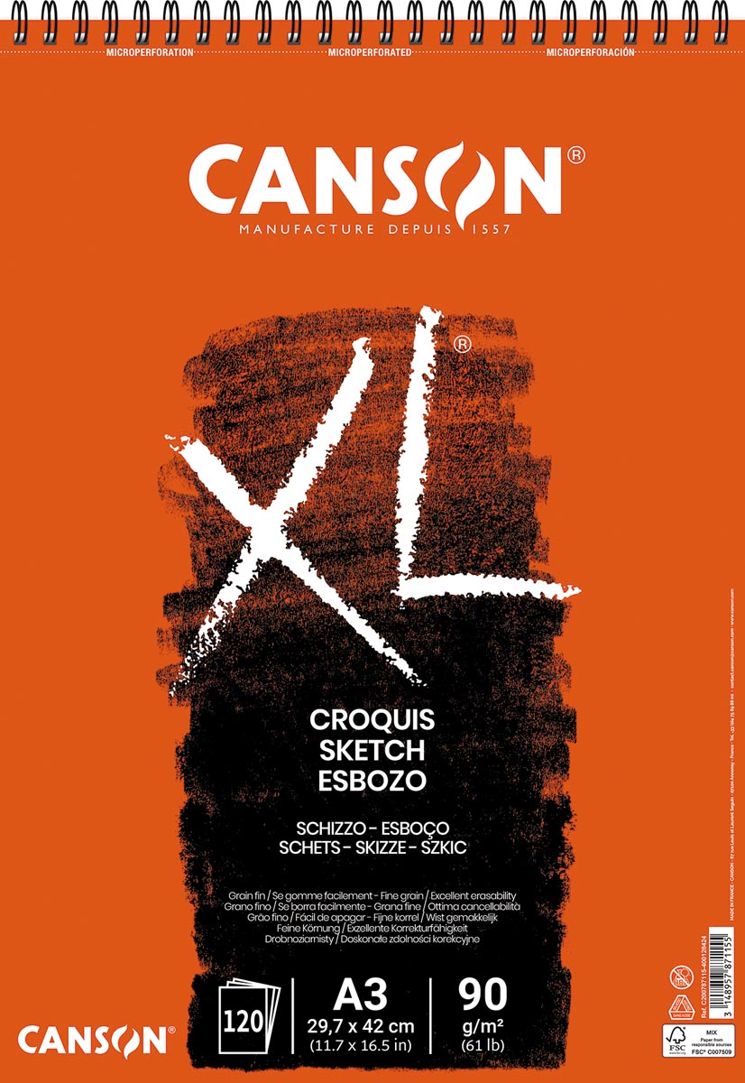 Canson schetsboek XL, 90 g/m², ft A3, 120 vel