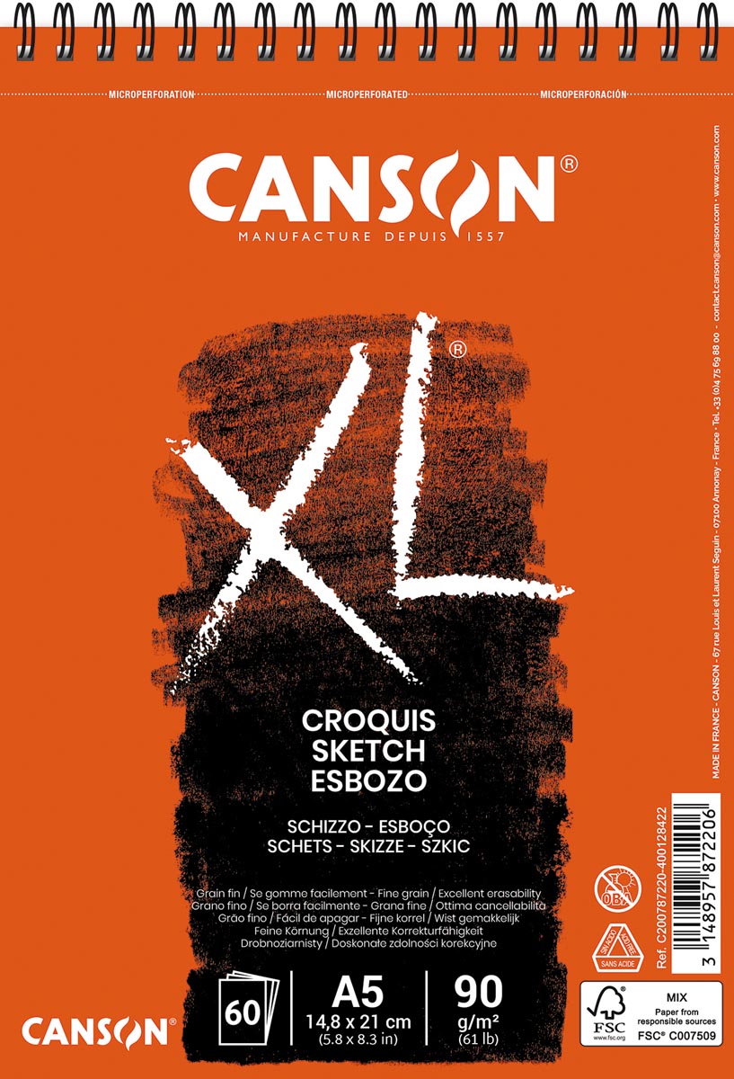 Canson schetsboek XL, 90 g/m², ft A5, 60 vel