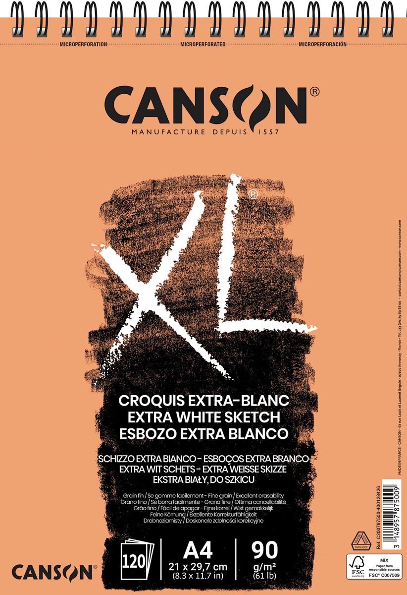 Canson schetsblok XL Extra White ft 21 x 29,7 cm (A4) afbeelding