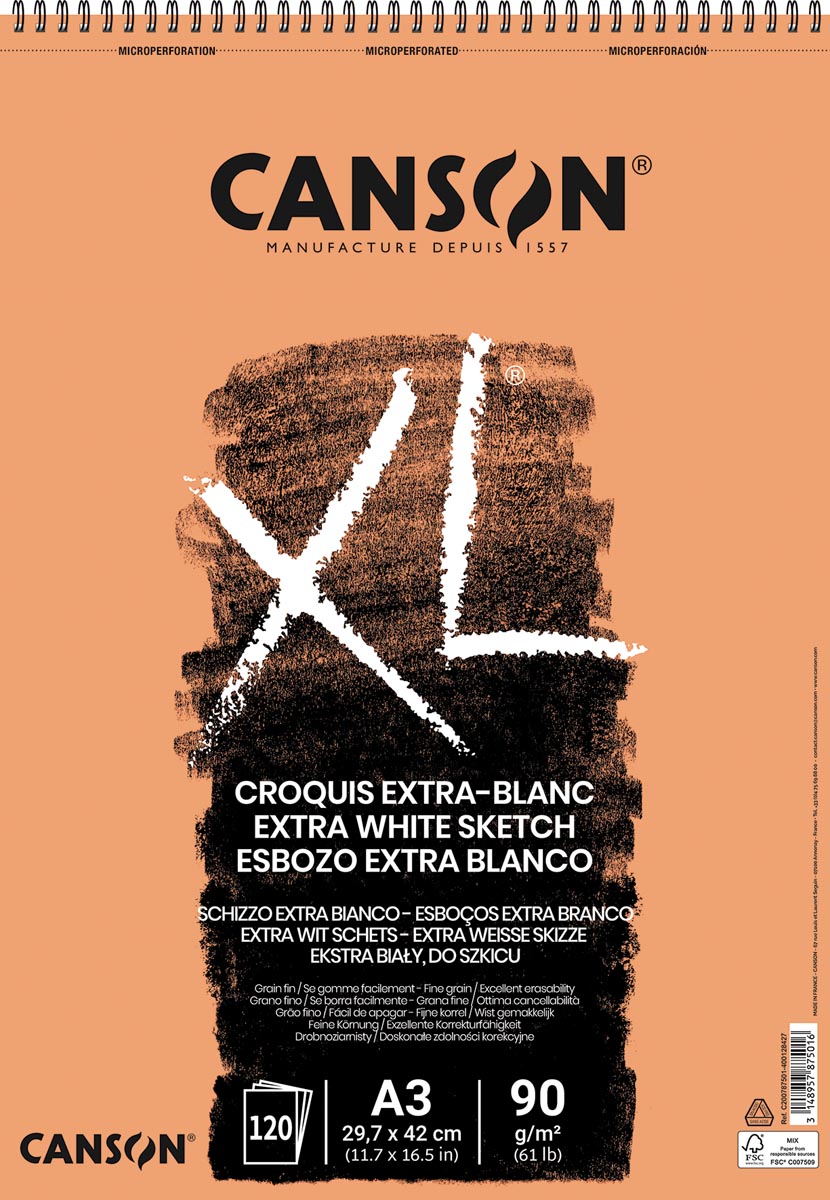 Canson schetsblok XL Extra White ft 29,7 x 42 cm (A3) afbeelding