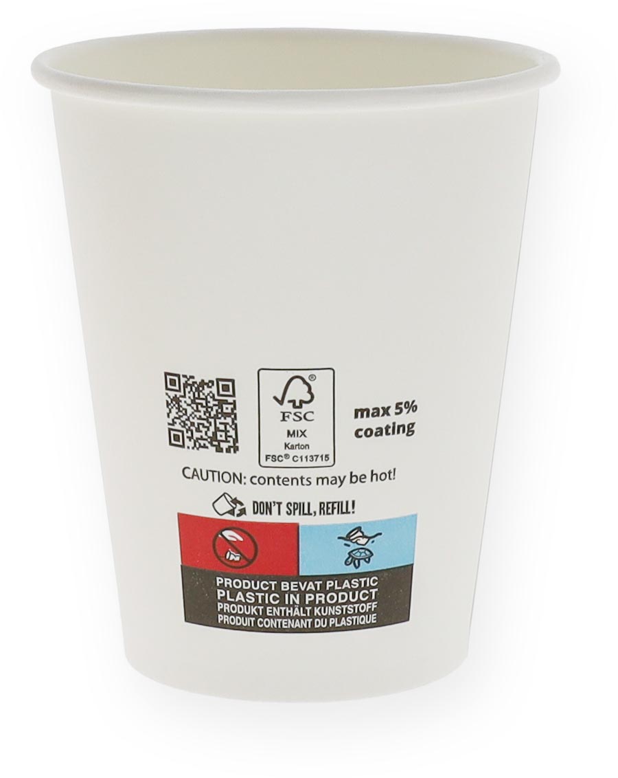 Beker uit karton, 237 ml, diameter 80 mmn wit, doos van 1000 stuks