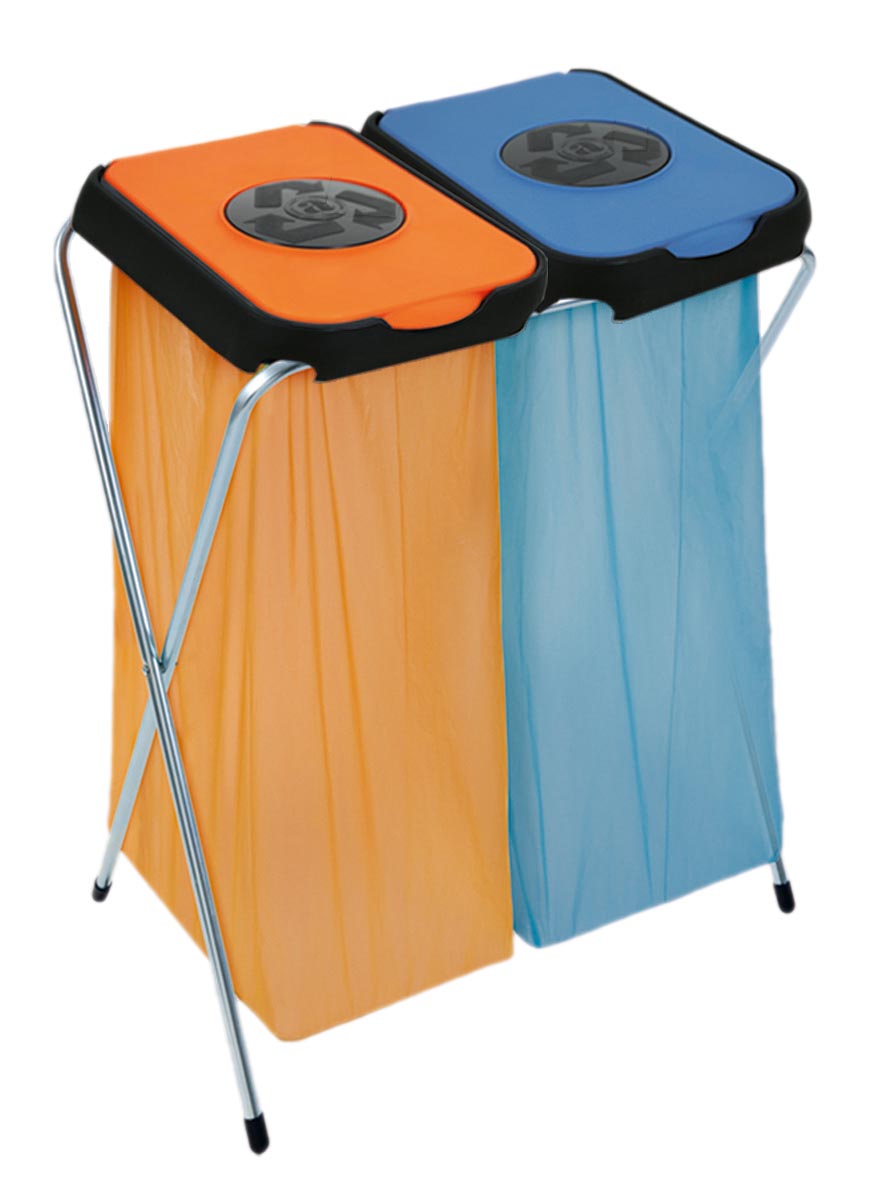 Afvalzakhouder Ekothinks 2, 2 x 130 l, oranje en blauw Afvalzakhouder Ekothinks 2, 2 x 130 l, oranje en blauw