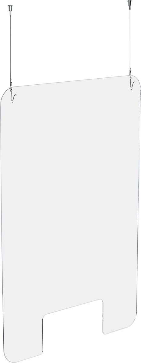 Exascreen beschermwand voor adem/sputum, glashelder, hangend, ft 100 x 66 cm, met bevestigingskit Exascreen beschermwand voor adem/sputum, glashelder, hangend, ft 100 x 66 cm, met bevestigingskit