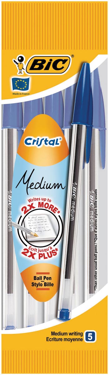 Bic balpen Cristal Medium blister van 5 stuks blauw
