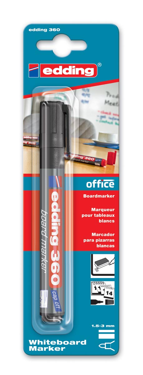 edding whiteboardmarker 360 zwart, op blister afbeelding