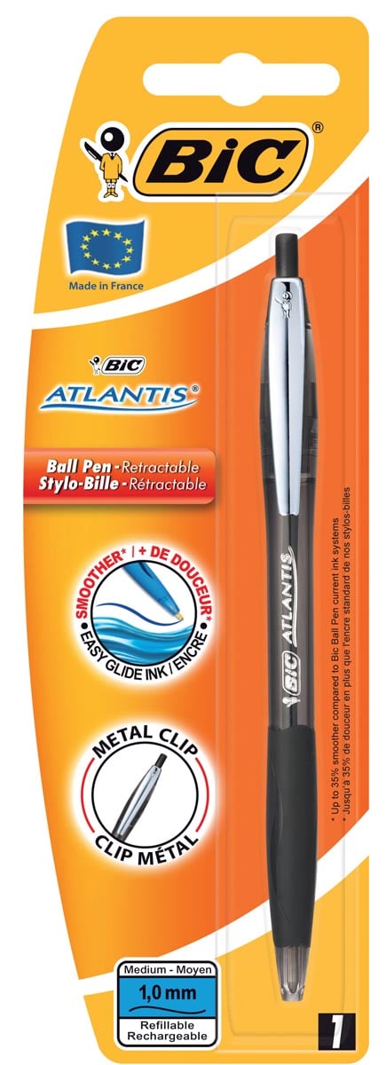 Bic balpen Atlantis Soft 1 mm, zwart, op blister afbeelding