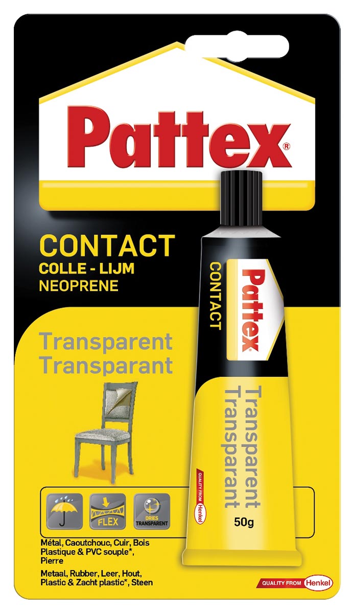 Pattex contactlijm Transparant, tube van 50 g, op blister afbeelding