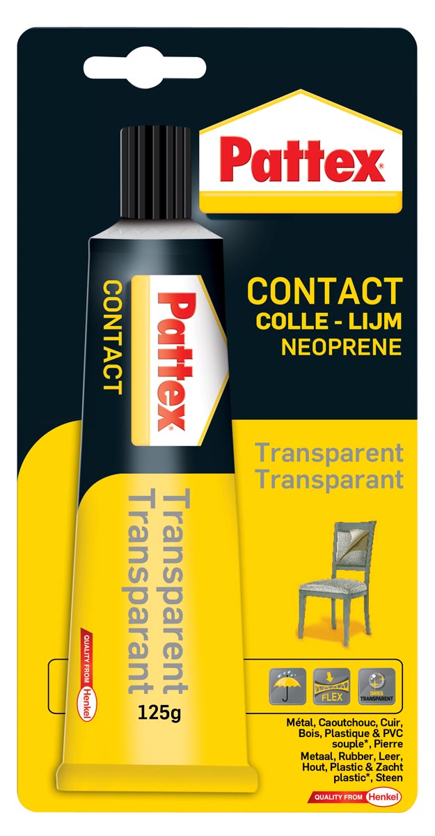 Pattex contactlijm Transparant, tube van 125 g, op blister afbeelding