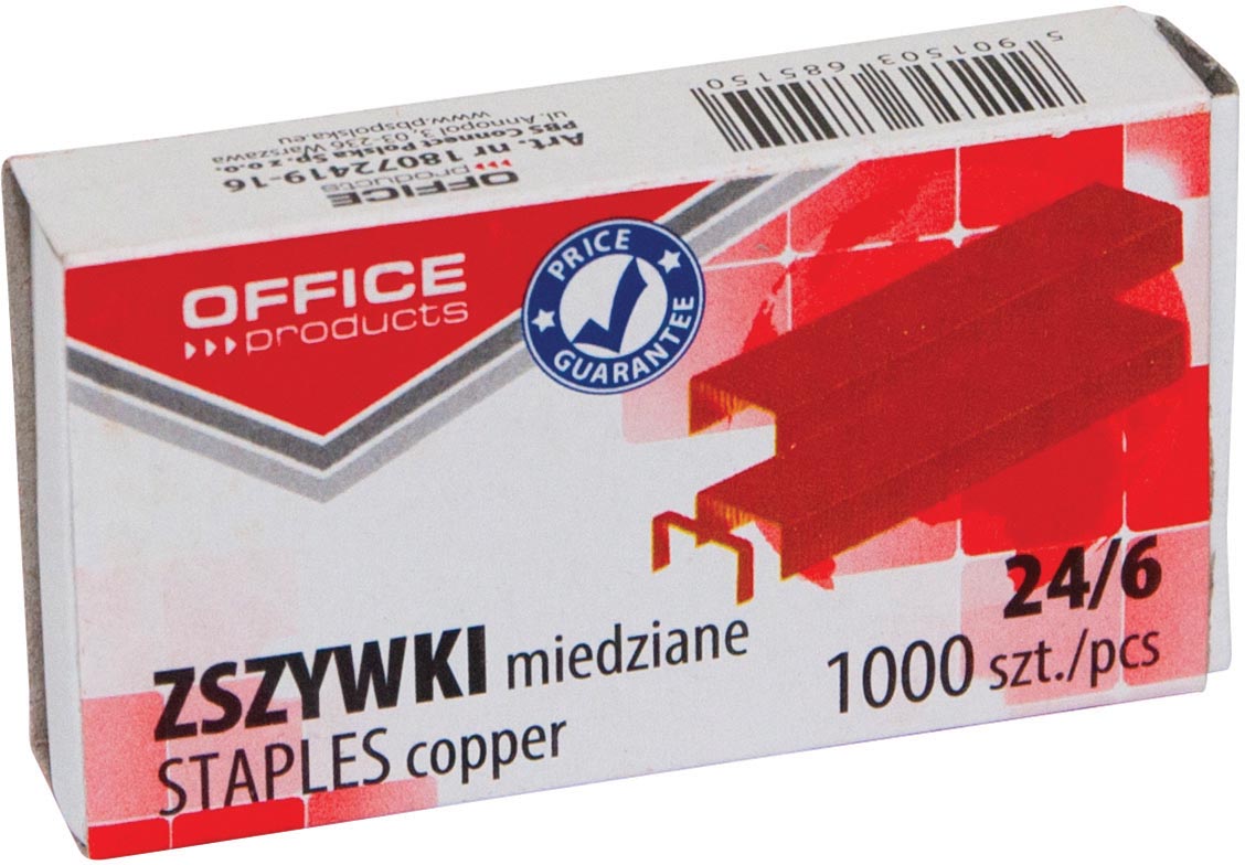 Office Products nietjes 24/6, verkoperd, doos van 1000 stuks