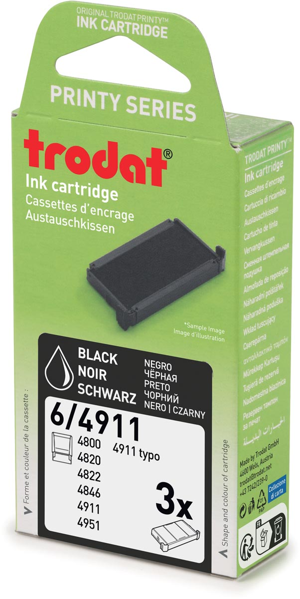 Trodat vervangkussen, voor stempel 4911/4820/4822/4846, blister van 3 stuks, zwart