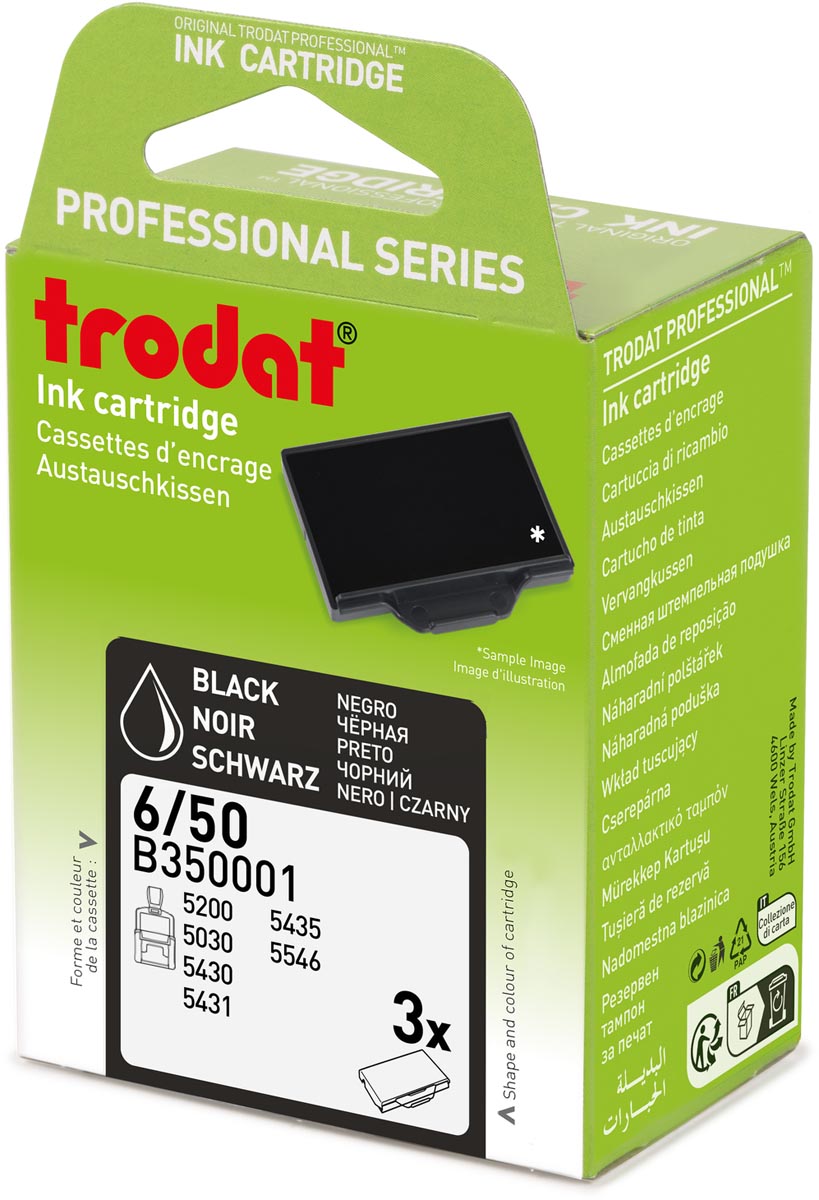 Trodat vervangkussen, voor stempel 5430/5430L, blister van 3 stuks, zwart