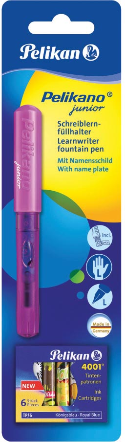 Pelikan vulpen Pelikano Junior, op blister, in geassorteerde kleuren, voor linkshandigen