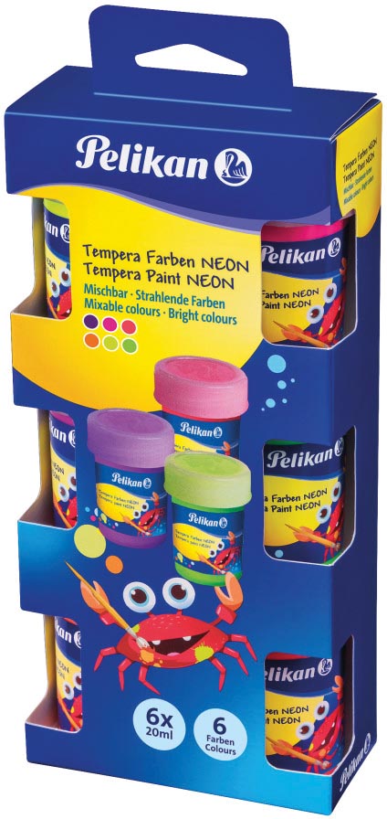 Pelikan plakkaatverf Neon, 20 ml, doos van 6 stuks in geassorteerde neonkleuren