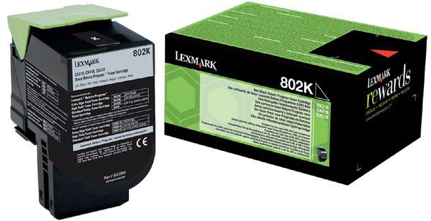 Lexmark Return Program toner 802, 1.000 pagina&apos;s, OEM 80C20K0, zwart afbeelding