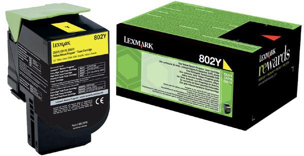 Lexmark Return Program toner 802, 1.000 pagina&apos;s, OEM 80C20Y0, geel afbeelding