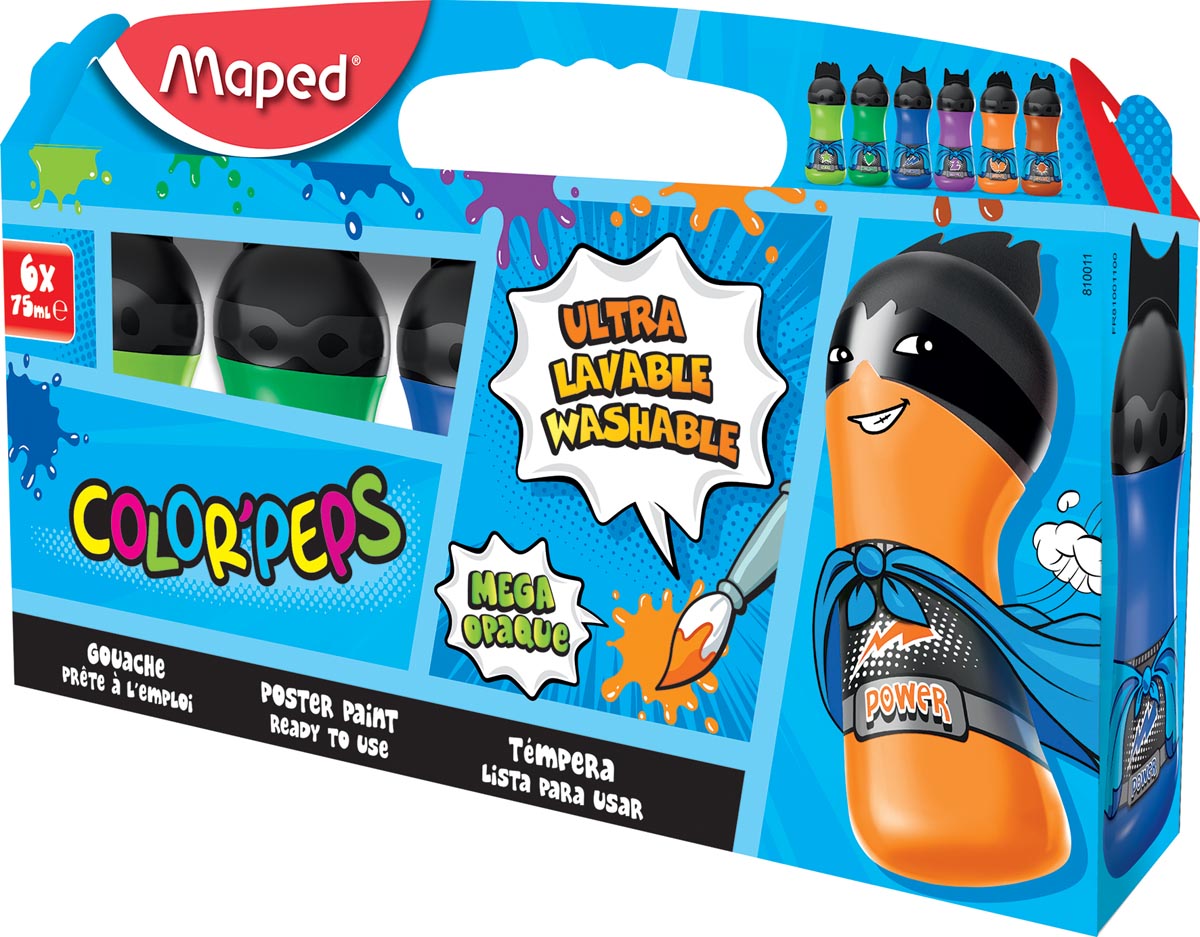 Maped Color&apos;Peps plakkaatverf, ophangdoos met 6 flacons van 75 ml in secundaire geassorteerde kleuren