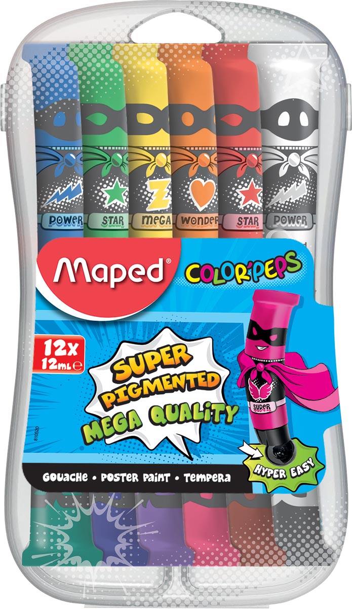 Maped plakkaatverf Color&apos;Peps, 12 ml, 12 tubes in een plastic etui afbeelding