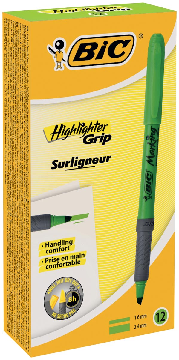 Bic markeerstift Highlighter Grip groen, doos met 12 stuks