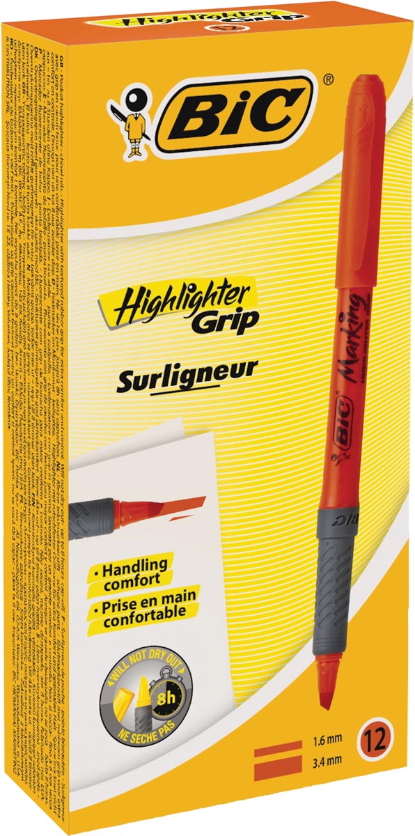 Bic markeerstift Highlighter Grip oranje, doos van 12 stuks
