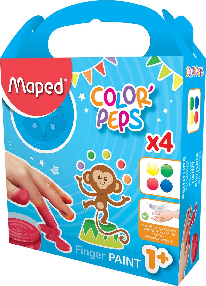 Maped vingerverf Color&apos;Peps Early Age, doos van 4 potjes van 80 ml in geassorteerde kleuren afbeelding