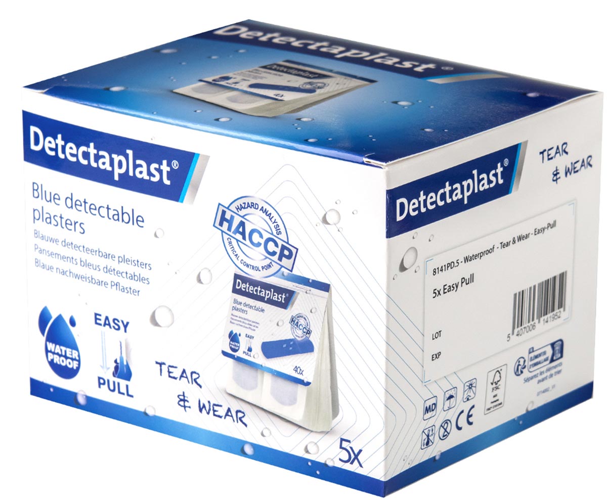 Detectaplast Tear & Wear Waterproof Easy-Pull, ft 25 x 72 mm, 5 x 40 stuks
