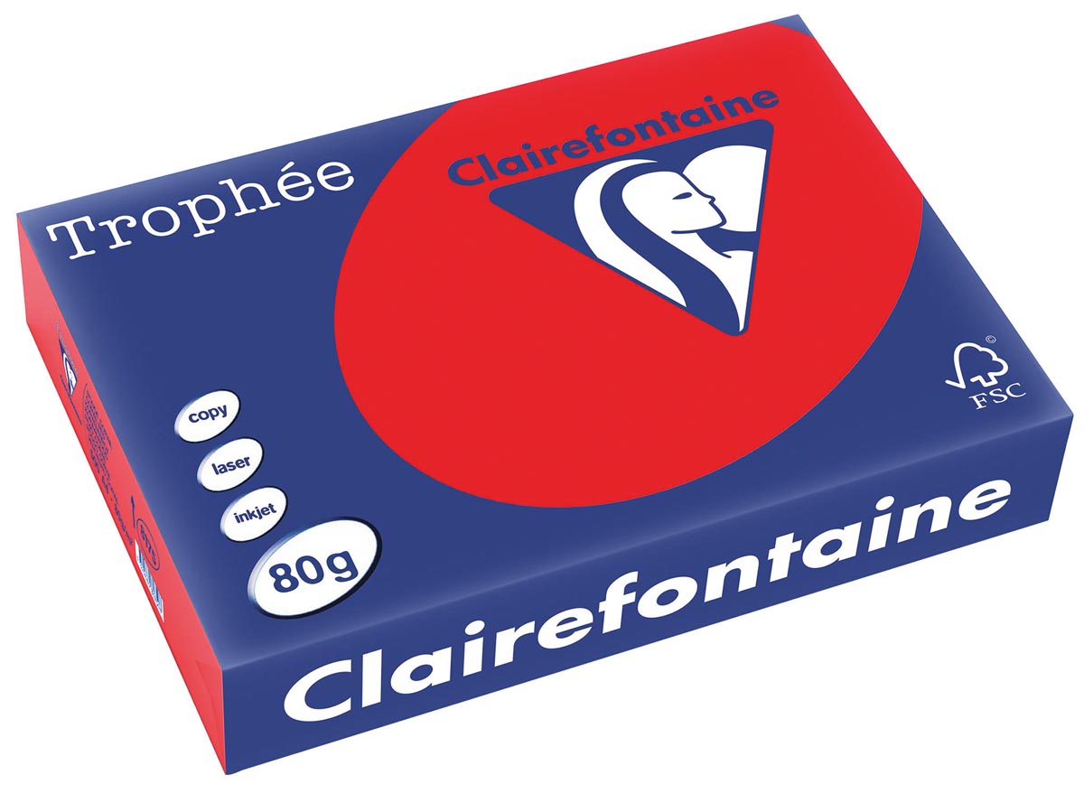 Clairefontaine Trophée Intens, gekleurd papier, A4, 80 g, 500 vel, koraal rood afbeelding