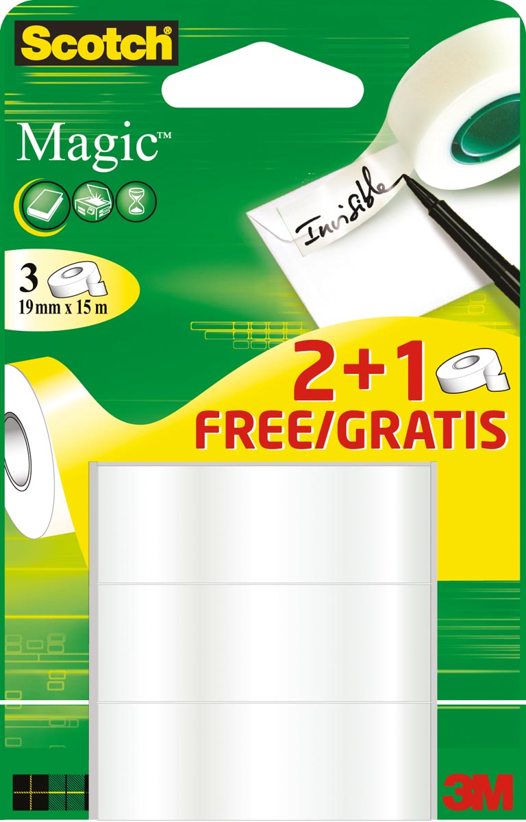 Scotch Magic plakband Ft 19 mm x 15 m 2 + 1 gratis afbeelding