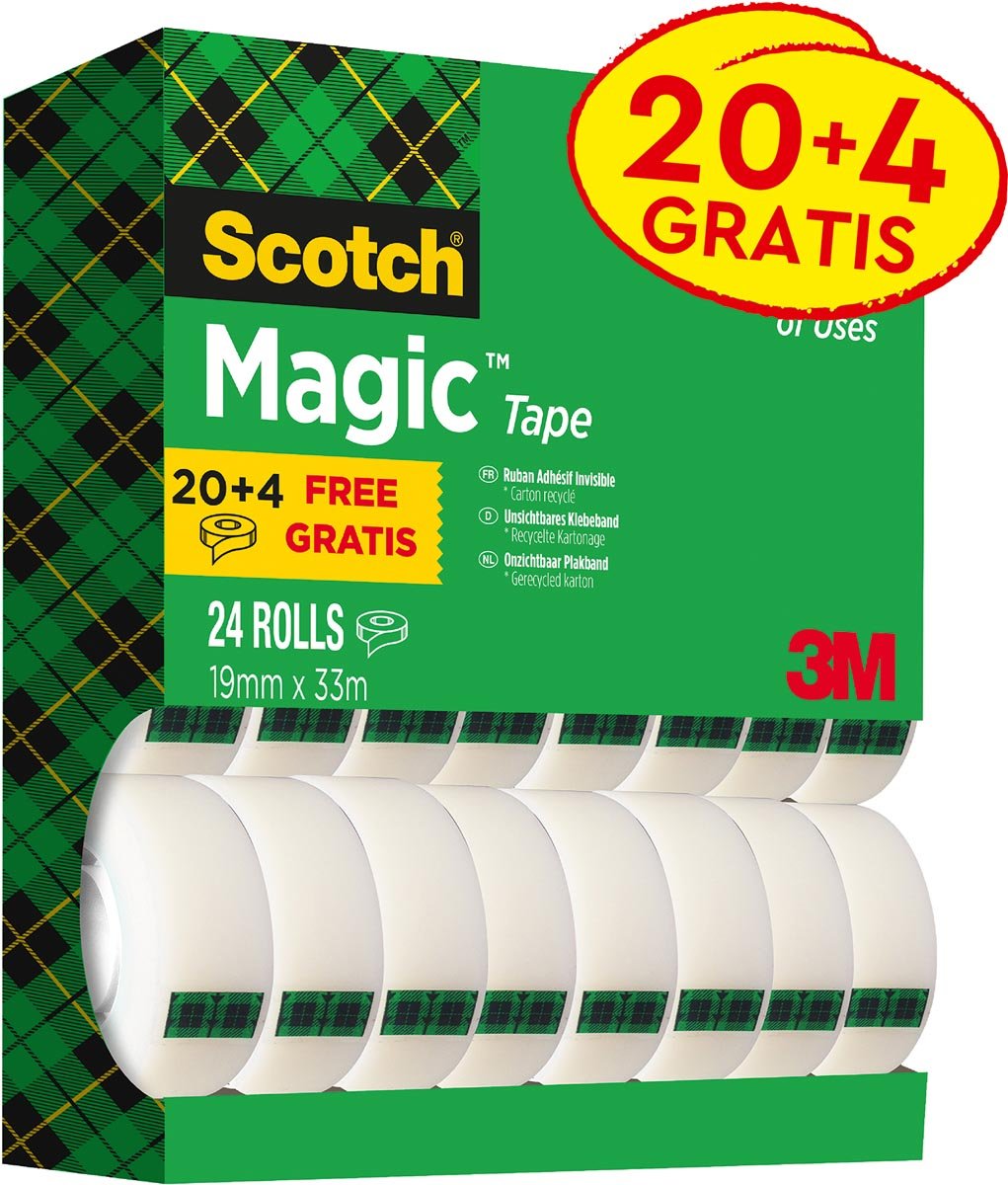 Scotch Magic Tape plakband ft 19 mm x 33 m, value pack met 24 rollen afbeelding