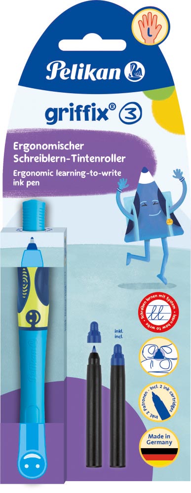 Pelikan Griffix roller, op blister, voor linkshandigen, blauw - groen Pelikan Griffix roller, op blister, voor linkshandigen, blauw - groen