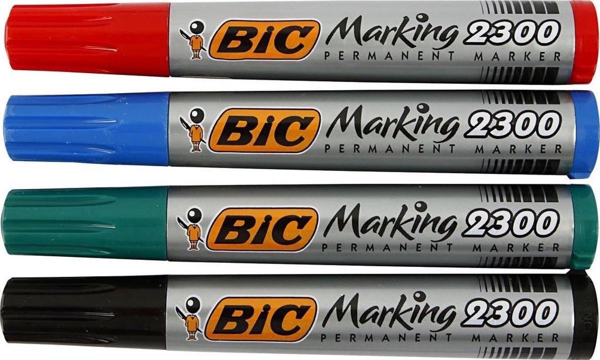 thumbnail interactive-video image 1 of BIC 2300 Thick Permanent Marker Pen - Chisel Tip - Assorted Colors (Black/Blue/Red) - Pack Of ?? 1 of 5