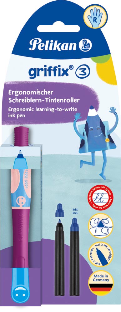 Pelikan Griffix roller, op blister, voor rechtshandigen, paars - blauw afbeelding