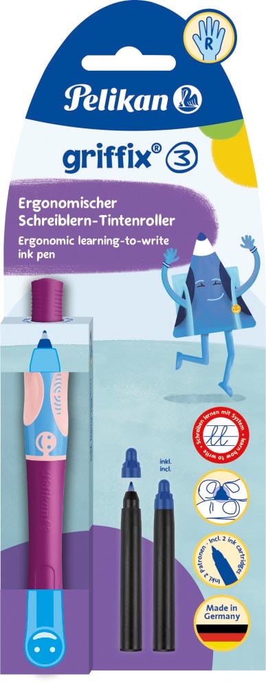 Pelikan Griffix roller, op blister, voor rechtshandigen, paars - blauw