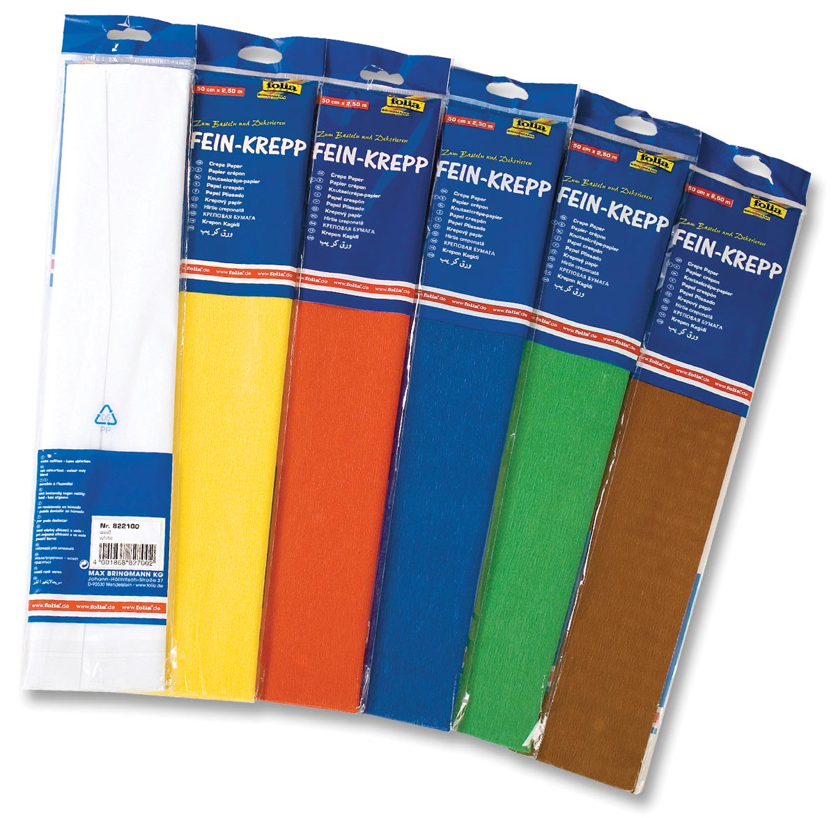 Folia crêpepapier pak van 10 stuks in geassorteerde kleuren wit, geel, licht oranje, lichtblauw, blau...
