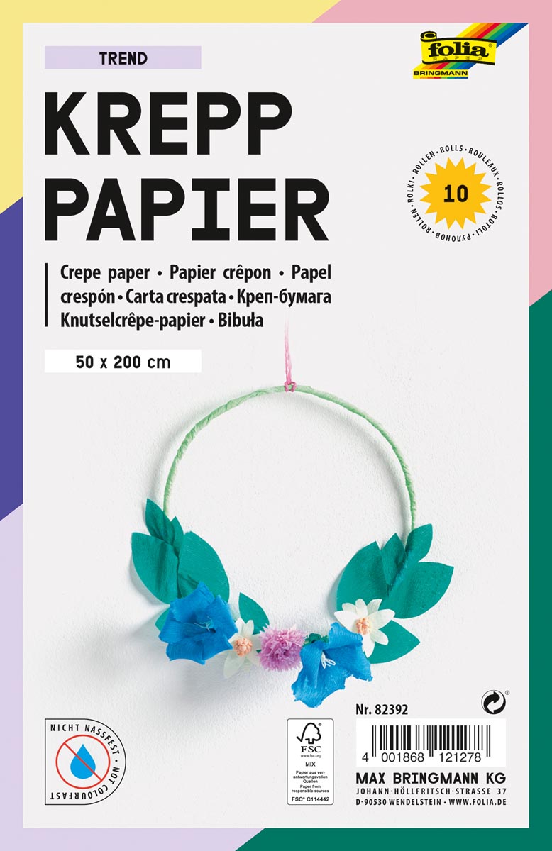 Folia crêpepapier, 10 rollen, ft 200 x 50 cm, geassorteerde kleuren, trend Folia crêpepapier, 10 rollen, ft 200 x 50 cm, geassorteerde kleuren, trend