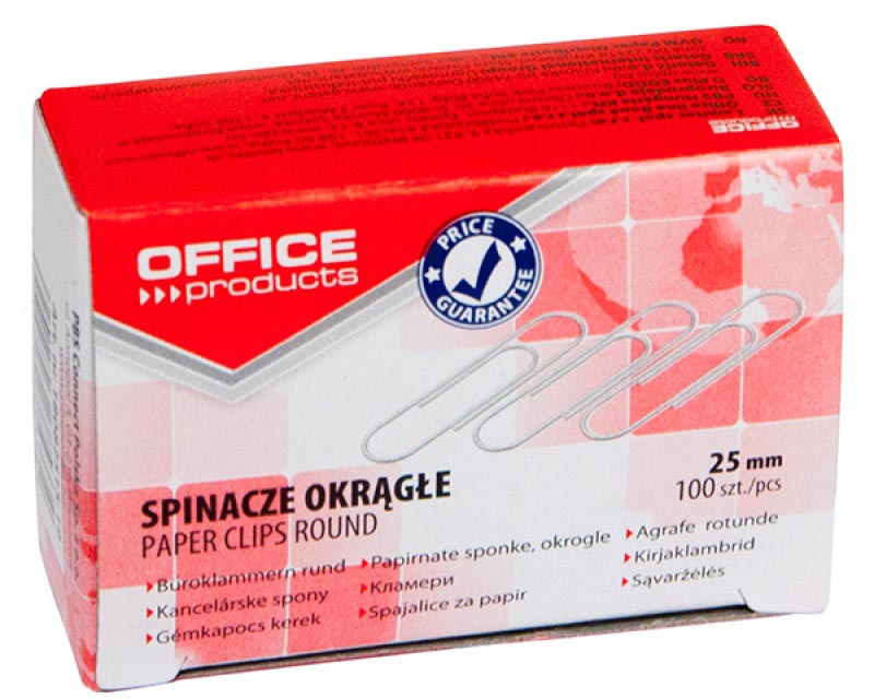 OFFICE products papierklemmen, 25 mm, gegalvaniseerd, doos van 100 stuks