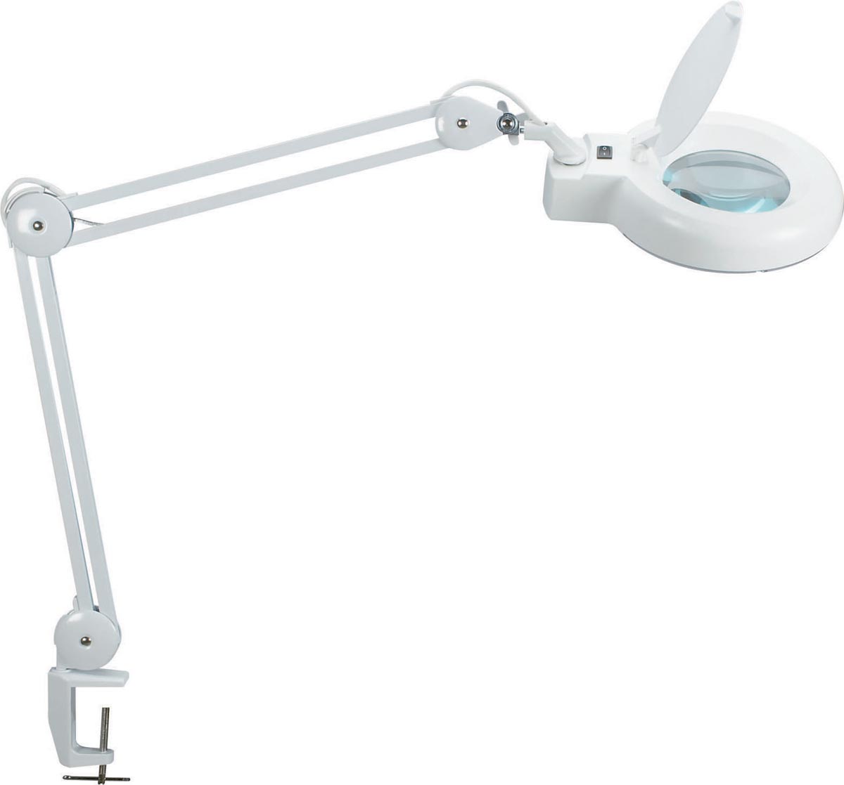 MAULviso loeplamp, LED, met tafelklem 6.3cm, armlengte 2x31cm, 3 dioptrielens, opp 144cm2, wit afbeelding