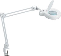 MAULviso Luminaire loupe, LED, sur pince 6,3cm, longeur de bras 2x31cm, objectif 144cm2, blanc
