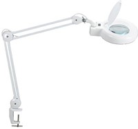MAULviso Luminaire loupe, LED, sur pince 6,3cm, longeur de bras 2x31cm, objectif 144cm2, blanc-3