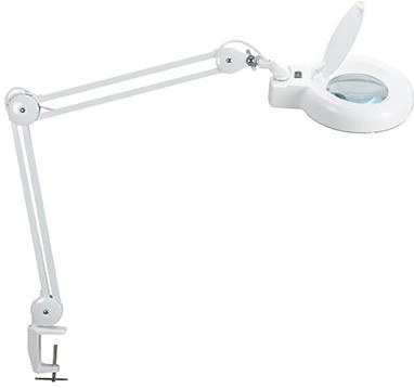 MAULviso Luminaire loupe, LED, sur pince 6,3cm, longeur de bras 2x31cm, objectif 144cm2, blanc-3