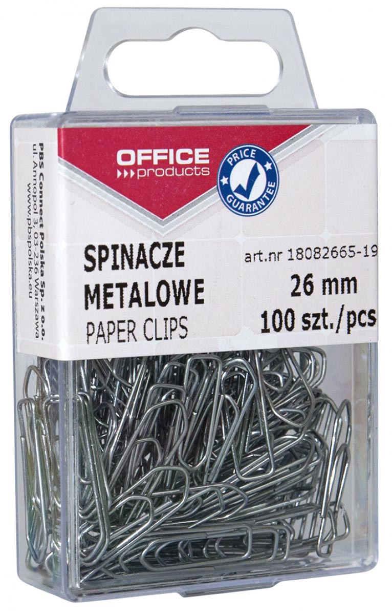 OFFICE products papierklemmen, 26 mm, metaal, plastic ophangdoosje van 100 stuks