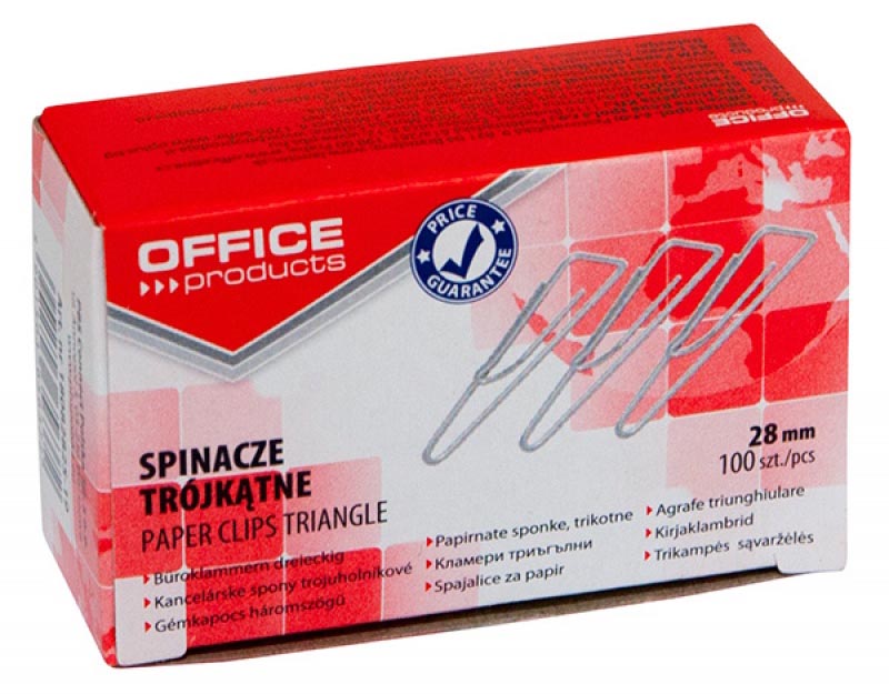 OFFICE products papierklemmen, 28 mm, gegalvaniseerd, driehoekig, doos van 100 stuks