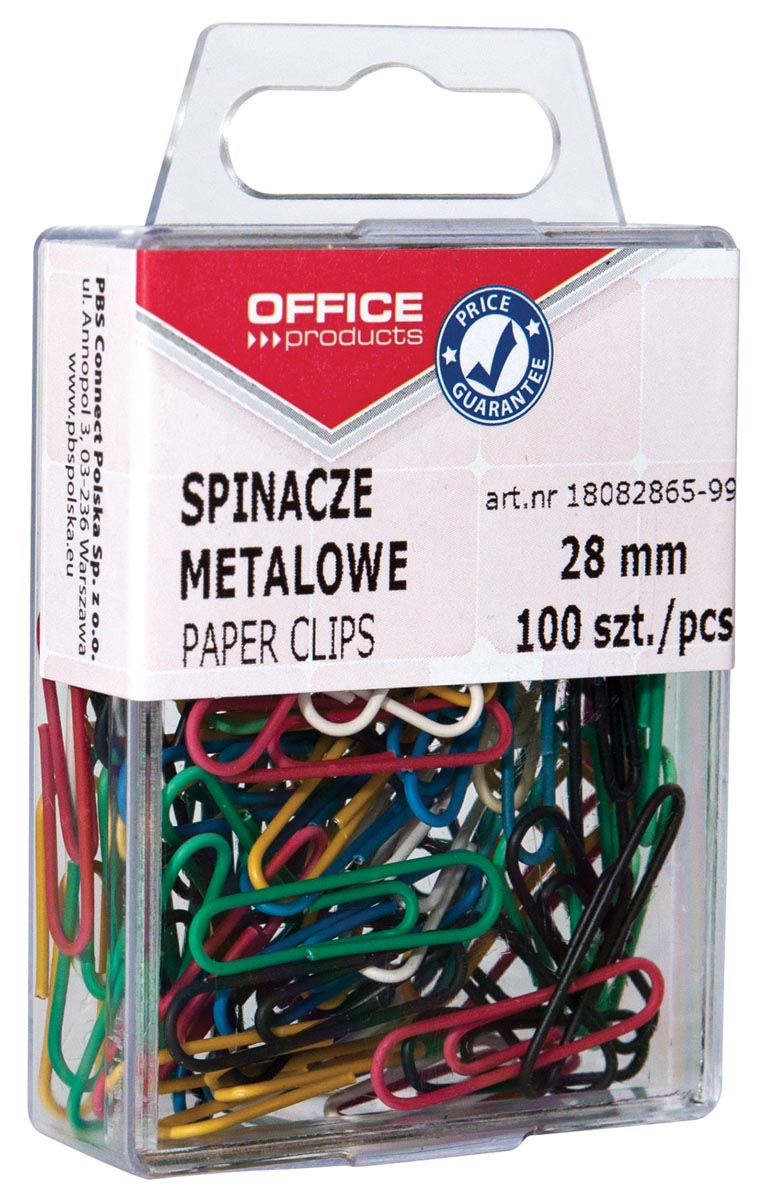 OFFICE products papierklemmen, 28 mm, geassorteerde kleuren, ophangdoosje van 100 stuks