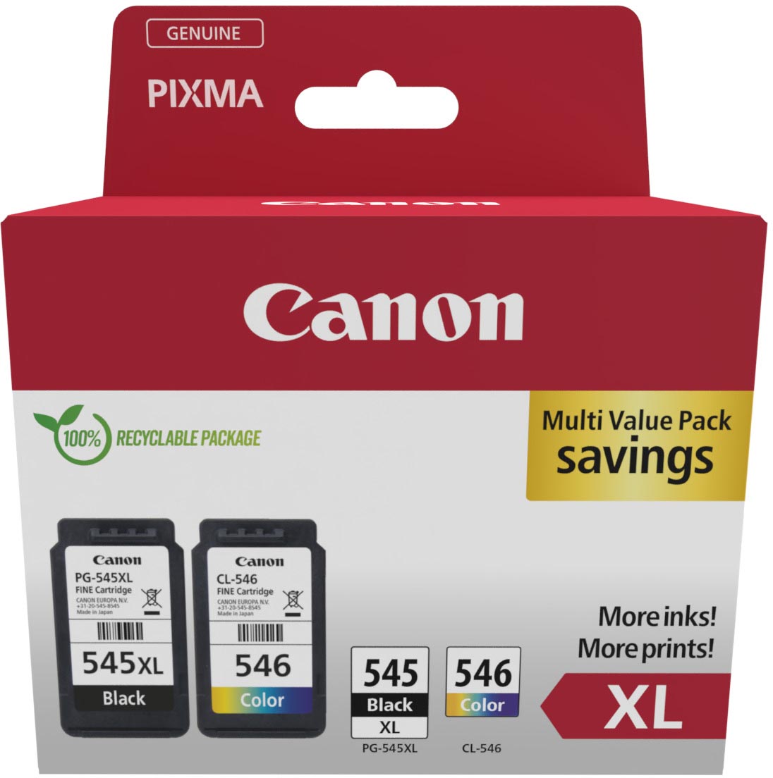 Canon photo value pack 1 x PG-545XL + 1 x CL-546XL 300 400 pagina&apos;s OEM 8286B012 4 kleuren