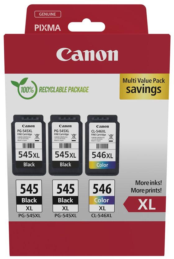 Canon inktcartridge 2 x PG-545XL + 1 x CL-546XL 300 400 pagina&apos;s OEM 8286B013 4 kleuren