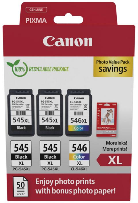 Canon photo value pack 2 x PG-545XL + 1 x CL-546XL 300 400 pagina&apos;s OEM 8286B015 4 kleuren