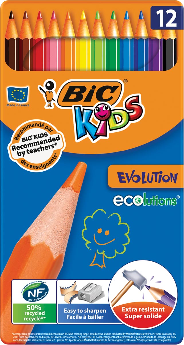 Bic Kids kleurpotlood Ecolutions Evolution, metalen doos van 12 stuks