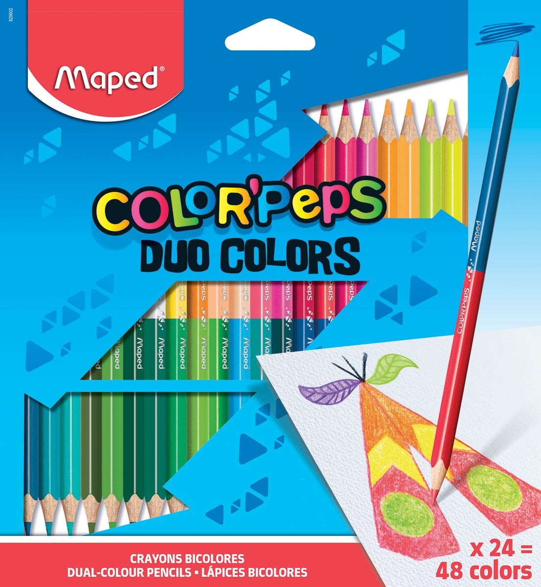 Maped driehoekig kleurpotlood Color'Peps Duo, 24 potloden in een kartonnen etui = 48 kleuren