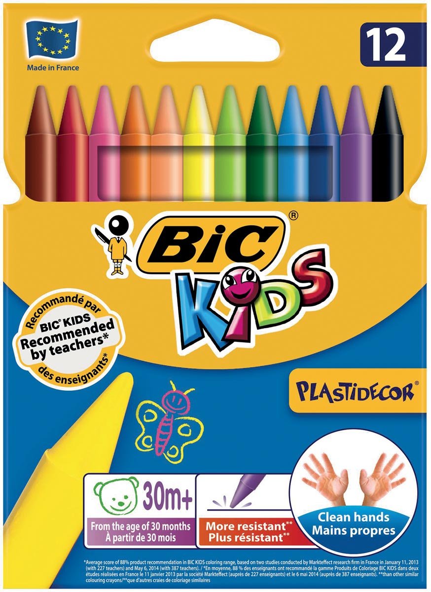 Bic Kids Plastidecor waskrijt, etui met 12 stuks