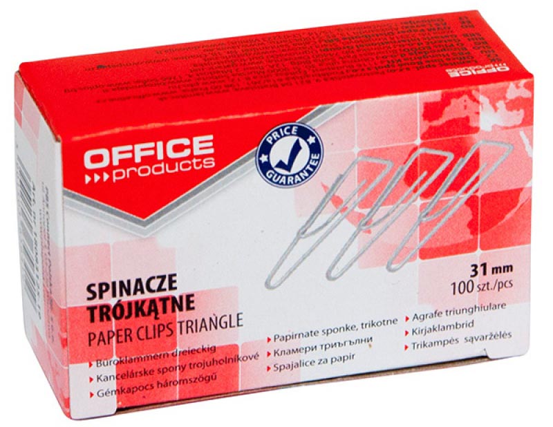 OFFICE products papierklemmen, 31 mm, gegalvaniseerd, driehoekig, doos van 100 stuks
