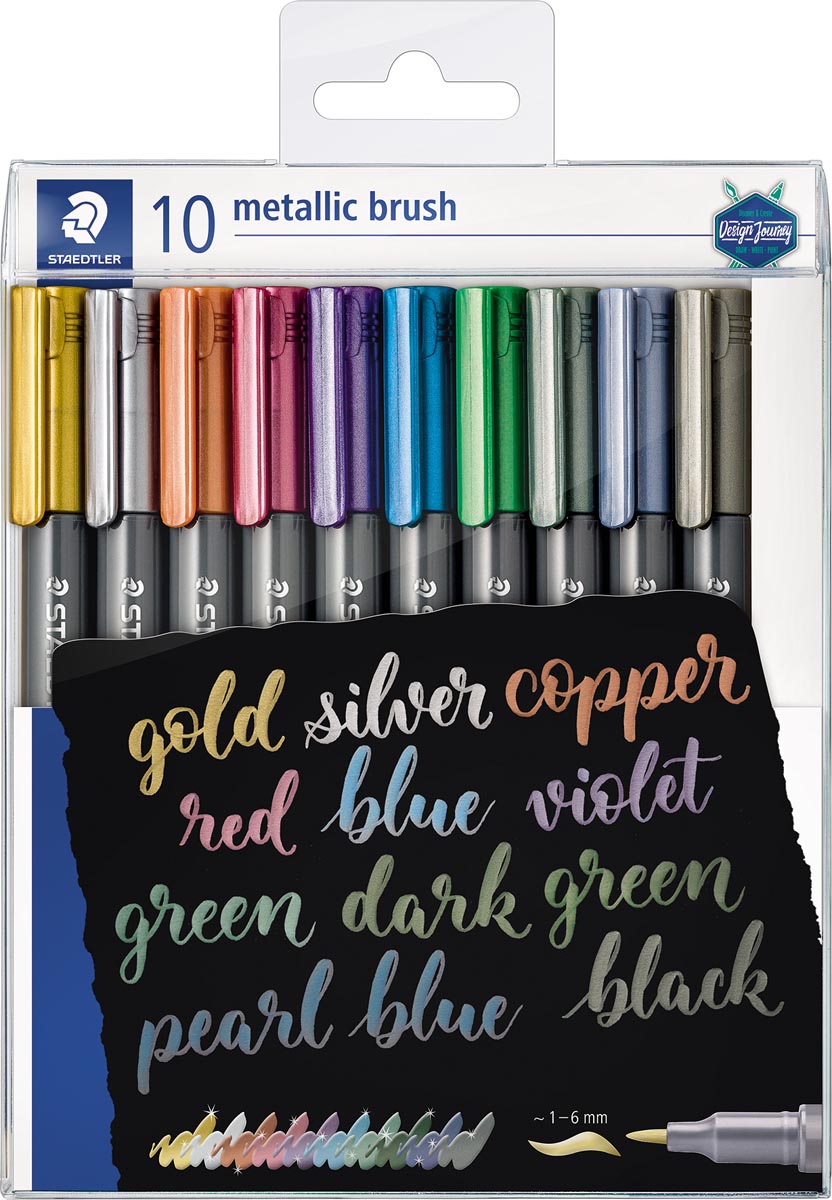 Staedtler brushpen Metallic 8321, etui van 10 geassorteerde kleuren Staedtler brushpen Metallic 8321, etui van 10 geassorteerde kleuren